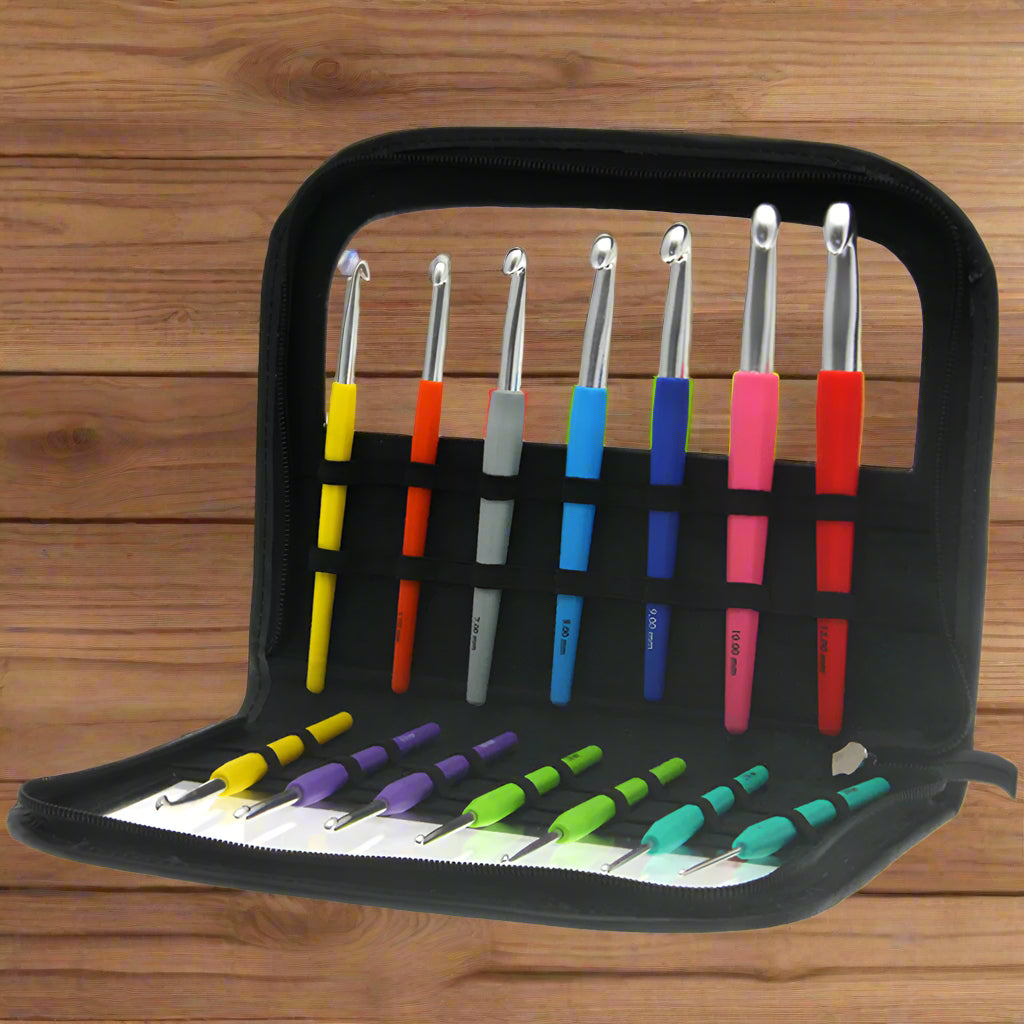 Set med virknålar i många storleker